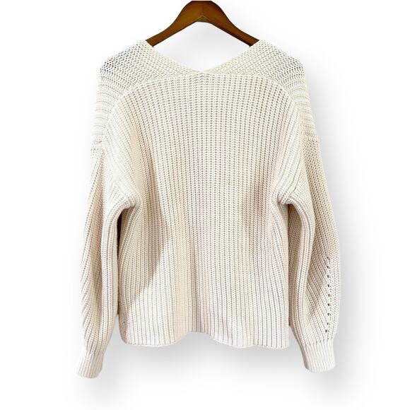 Everlane Sweater Womens L Ivory Cotton Chunky Knit V Neck Long Sleeve Pullover - Picture 6 of 8